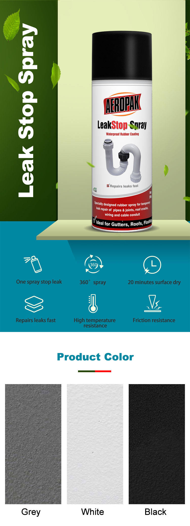 Leak Seal Flexible Rubber Coating Spray Paint for Stop Leaks