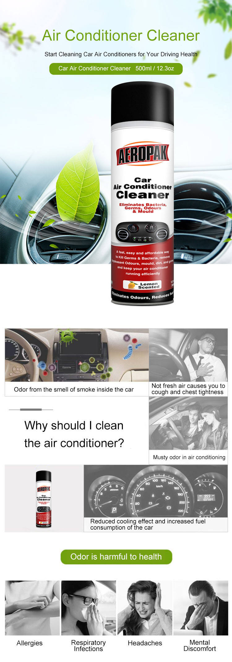 AEROPAK car interior Air Conditioner Cleaner with REACH