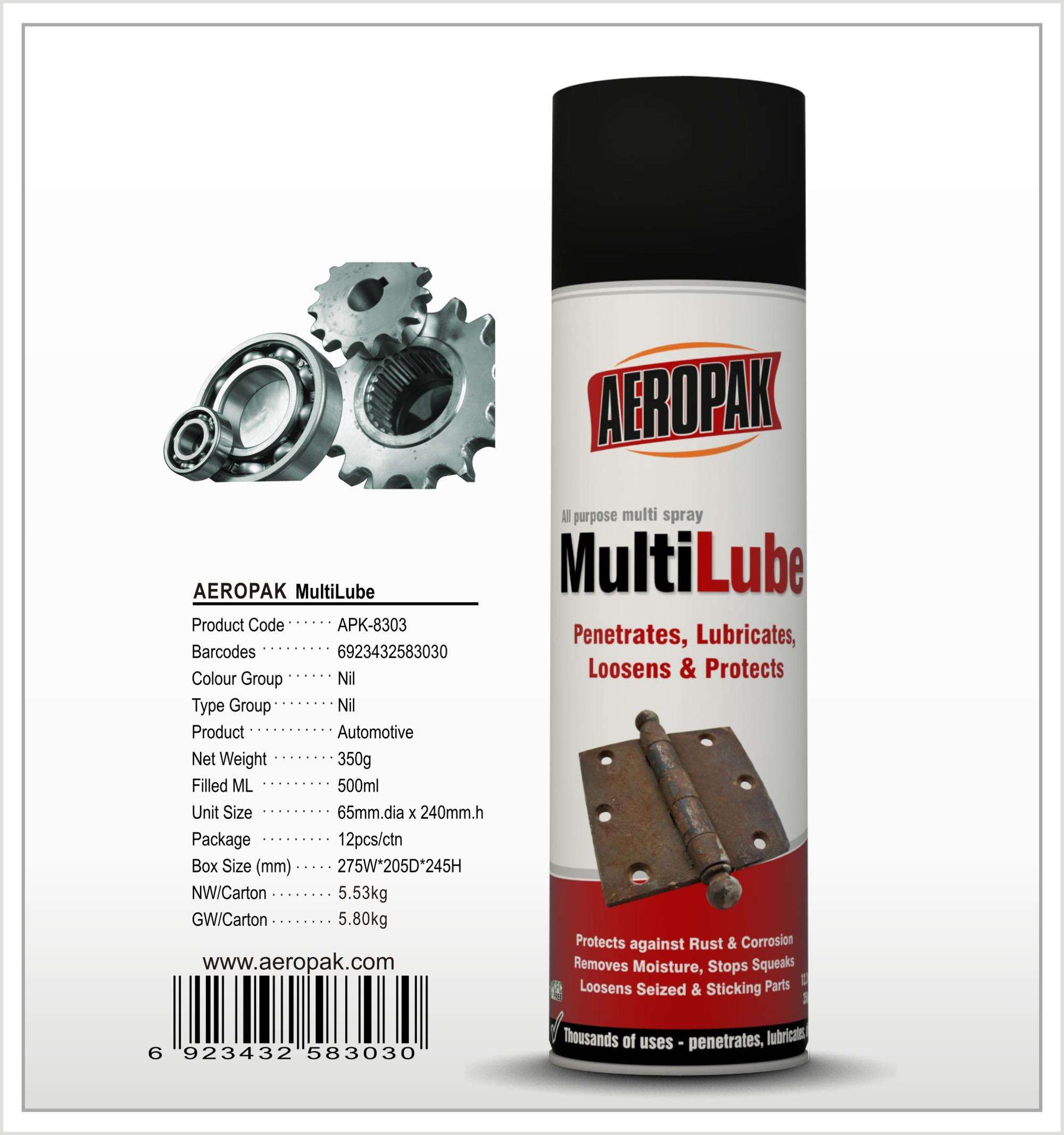 AEROPAK MultiLube lubricates spray 500ml for removes moisture