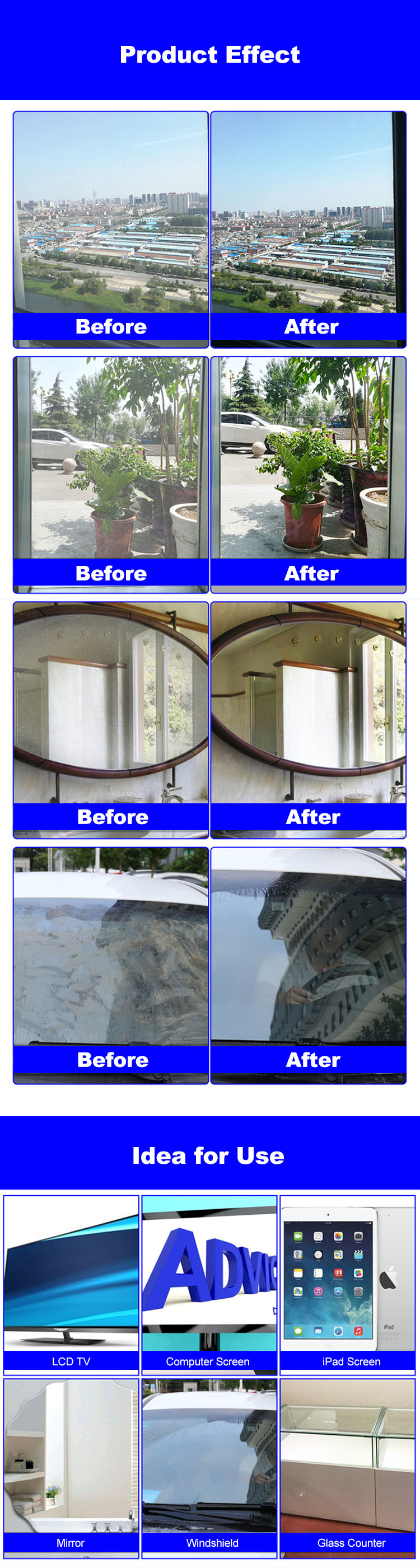Customized anti-static glass cleaner anti-rain clear anti-freezing