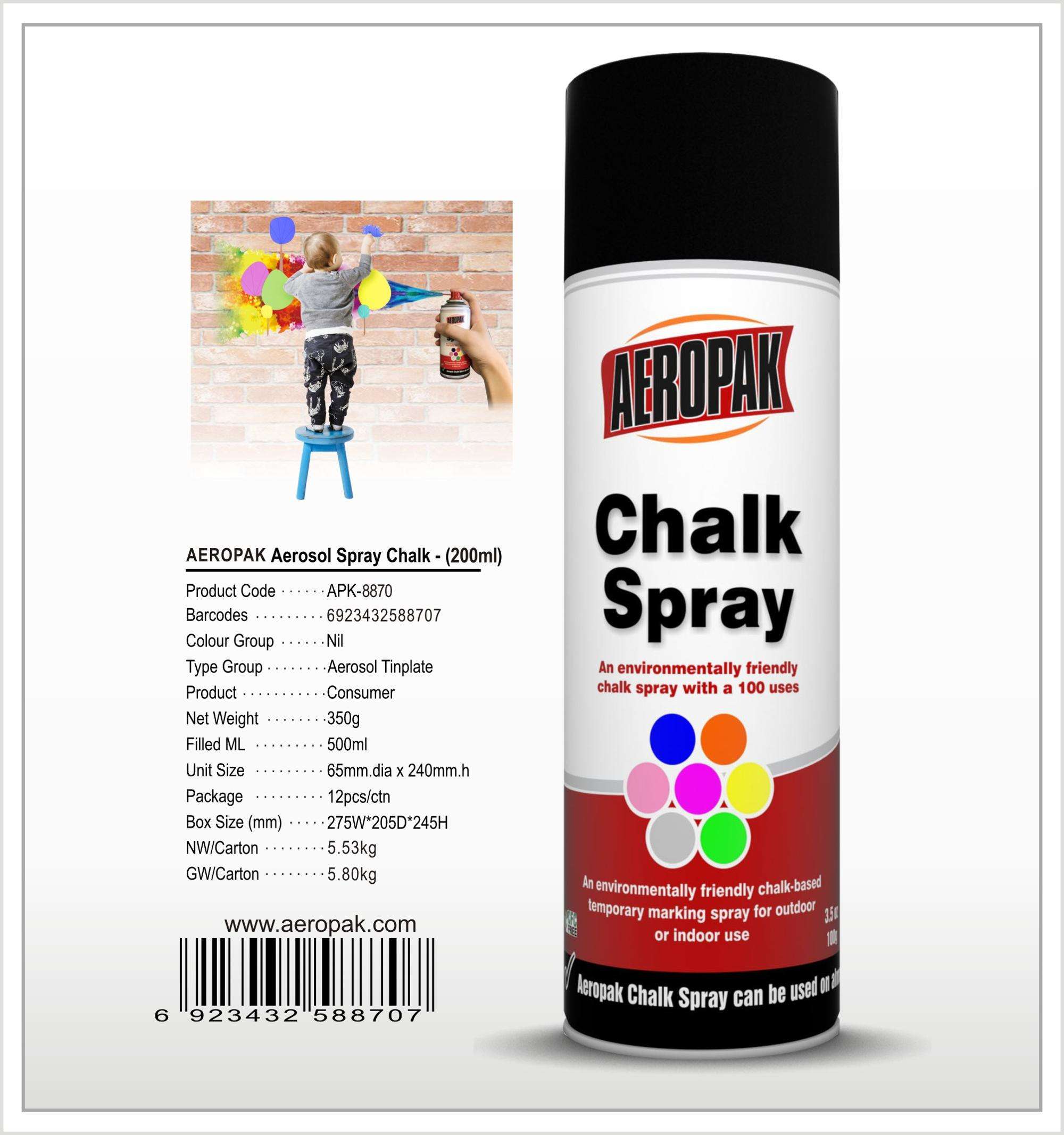 Aeropak 400ml Erasable Washable Removable Temporary Graffiti Chalk Spray Paint for kids drawing